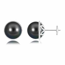 Tahitian Cultured Pearl Solitaire Stud Earrings in 14K Gold (AA, 10MM) - £446.76 GBP