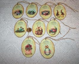 9 Pcs Vintage Oval Bunnies Eggs Chick Gift Vintage Linen Hang Tags #MNSD - £13.58 GBP