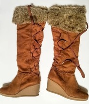 Decree Womens DC Boulder Winter Boots Brown Wedge Heel Lace Up Faux Fur 10 M - £18.98 GBP