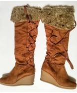 Decree Womens DC Boulder Winter Boots Brown Wedge Heel Lace Up Faux Fur ... - £18.96 GBP