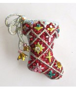 Christmas Stocking Pin Brooch Beautiful Red Rhinestones Enameling Silver... - $24.61 CAD