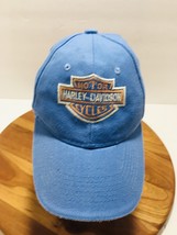 Harley Davidson hat cap light blue orange lettering Motorcycle Rider Emb... - $33.25