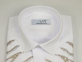 Men CEREMONIA Turkey Shirt 100% Cotton Fancy Rhine Stone #Roma 13 White Slim Fit image 6