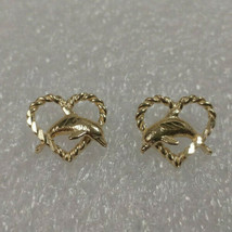 New 14k Yellow Gold Dolphin Love Earrings - £62.91 GBP