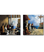 Bar Interior &amp; Bicycle by Lourenco 2-pc Gallery Wrapped Canvas Giclee Se... - £183.46 GBP