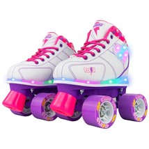 Crazy Roller Skates Flash Light Up Kids White Purple Set Knee Elbow Wris... - $91.80