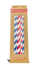 50 ct RED WHITE BLUE Stripe Paper Drinking Straws Patriotic Birthday - $9.80