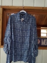 Zac &amp; Rachel Long Button Front Collared Blouse with Roll Tab Sleeves NWT Sz L - £23.37 GBP