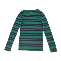 Merona Womens Casual T-Shirt Green Blue Striped Long Sleeve Crew Neck Tee S - £7.74 GBP