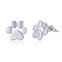 Paw Print Women&#39;s Girls Stud Earrings Genuine Authentic Sterling Silver 925 - £13.94 GBP