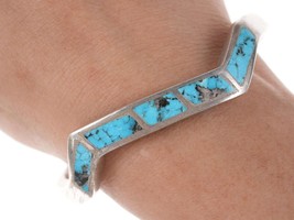 Vintage Kee Native American Sterling silver Turquoise channel inlay cuff bracele - £174.09 GBP