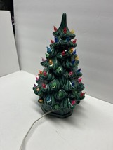 Vintage Ceramic Christmas Tree With Base and Mini Lights 12&quot; Working Con... - £58.84 GBP