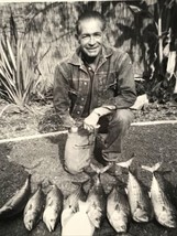 VTG 1960 Man in Denim w/ Huge Haul Fishing Catch Photograph 3.5x3.5 - £10.82 GBP