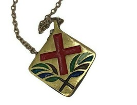 Vintage Necklace Terra Sancta Guild 1970 Cross Leaf Pendant Israel - $29.69