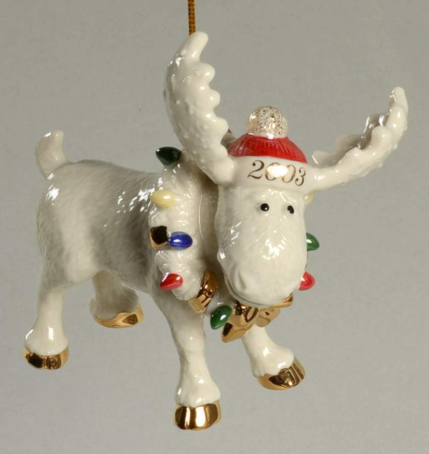 Primary image for Lenox 2003 Moose Ornament Annual Moosechief Marcel Christmas Lights RARE NEW 