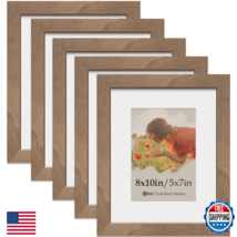 VCK 8x10 Picture Frame 5-Pack, Natural Wood Grain Brown Walnut, HD Glass - $61.85