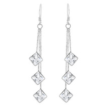 Sophisticated Dangle Chain Square Sparkle Cubic Zirconia .925 Silver Earrings - £11.26 GBP