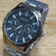 Unused Stylish Strada Men Black Silver Water Resist Analog Quartz Watch~New Batt - £7.88 GBP