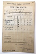 Antique Report Card Minneapolis Public Schools East High School 1914 - £12.59 GBP