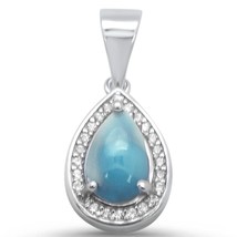 Sterling Silver Pear Shape Natural Larimar &amp; CZ Pendant - $28.73 CAD