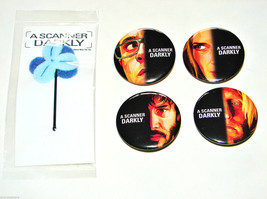 4 Vintage 2006 A Scanner Darkly Button Pins &amp; 1 Hair Bobby Pin Keanu Reeves - £7.98 GBP