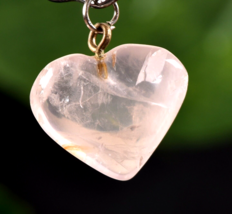 pink Satyaloka  quartz   azeztulite  tiny heart shape pendant  #5808 - £14.50 GBP