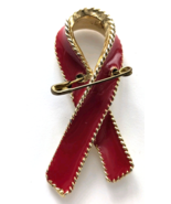 Red Ribbon Awareness Pin Safety Pin Twisted Rope Edge HIV AIDS Heart Sup... - $19.00 CAD