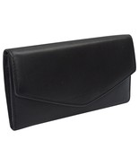 RFID Genuine Leather Women's Slim Flap Wallet Clutch Organizer Checkbook Black - £18.35 GBP