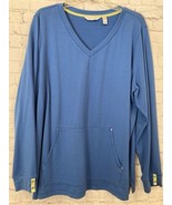 Sport Savvy Womens 1X Pullover Activewear Top Blue Pockets Long Sleeve V... - £14.12 GBP