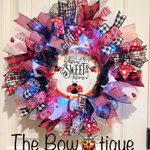 Summer Ladybug Ribbon Wreath Home Sweet Home Prelit Handmade 22 in Diam.... - £54.75 GBP