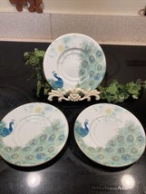 222 Fifth Lakshmi Peacock SET OF 3 Saucers Porcelain - $9.65