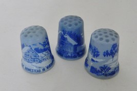 Currier And Ives Porcelain Blue Thimbles Homestead Winter Scenes Lot of Three - $19.68