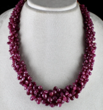 Natural Certified Ruby Beads Teardrops 4 Line 768 Cts Gemstone Silver Necklace - £2,649.77 GBP