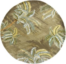 8' Moss Green Hand Tufted Tropical Trees Round Indoor Area Rug - $774.49