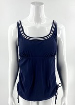 Lands End Womens Tankini Swimsuit Top Size 12 Navy Blue White Stitching Ruched - £23.73 GBP
