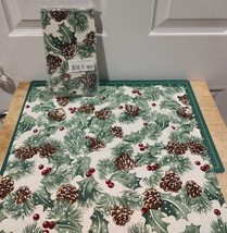 4 Piece Christmas Holly &amp; Pinecone Linen Napkin Set - Holiday Table Napkins - £13.91 GBP