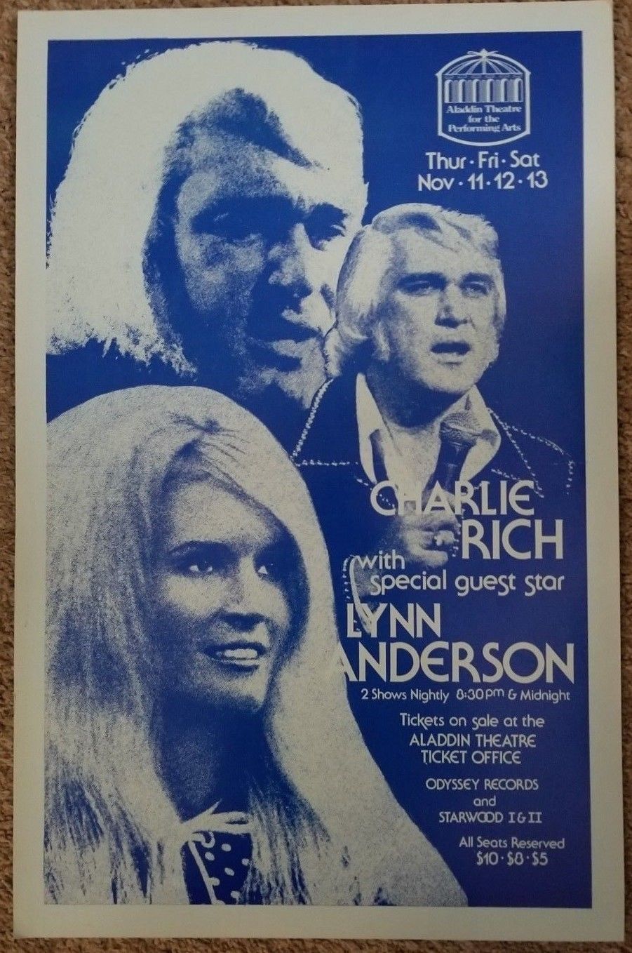 Vintage concert poster CHARLIE RICH ~ LYNN ANDERSON Las Vegas July 1976 ... - $69.99