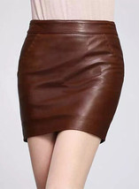 Fashionable Brown Women&#39;s Genuine Lambskin Leather Skirt Party Handmade ... - $93.27+