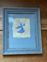 Small Blue Angel w Gold Thread Halo Beads on Handmade Paper Mixed Art in... - £11.90 GBP