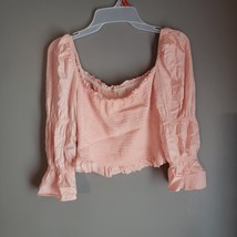 GB Women Pink Sweetheart Neck Long Sleeve Ruffle Cropped Blouse Top MED - £19.46 GBP