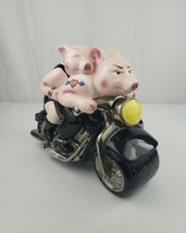 1999 Clay Art Biker Hogs on Motorcycle Ceramic Cookie Jar Hand Painted 13.5x11.5 - £75.06 GBP