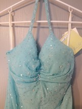 Mori Lee by Madeline Gardner - Turquoise Halter Formal Dress Size 5/6 NWT - £57.34 GBP