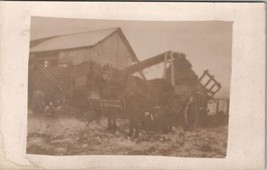 RPPC Farming Scene Horses Threshing Machine Wagon Hay c1916 Postcard Z22 - $9.95