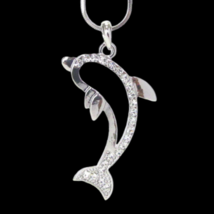 Crystal Dolphin Pendant Necklace White Gold Crystal - £10.38 GBP