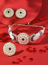 Purple Multistrand Beaded Kundan Choker Necklace Earring Jewelry Set Women - £23.84 GBP