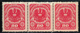 AUSTRIA 1920-1921 Very Fine MNH Strip of 3 Stamps Scott # 238 - £0.74 GBP