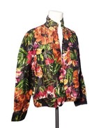 Chicos Silk Blend Floral Open Cardigan Jacket Size 1 Medium Metallic Poc... - £15.16 GBP