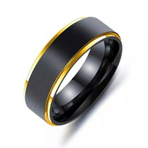 Minimalist Black Gold Ring Mens Womens Stainless Steel Anniversary Wedding Band - £13.30 GBP