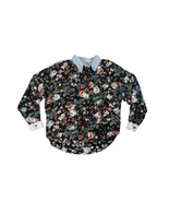 Vtg 80s 90s M Grunge Floral Boxy Button Down Shirt Denim Cuff Riot Grrl Top - $147.10 MXN