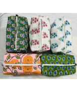 Cotton Quilted Block Printed Makeup Bag Handmade Pouch Bag Toiletry Bag ... - $13.09+